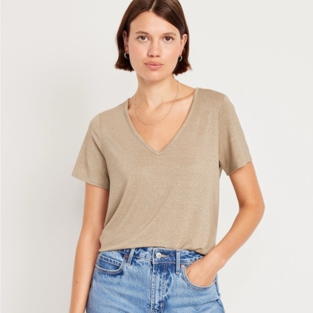NEW…Old Navy Luxe Golden Shine V-Neck Top - Picture 1 of 6